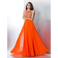 Trumpet/Mermaid Scoop Beading Sleeveless Long Chiffon Dresses