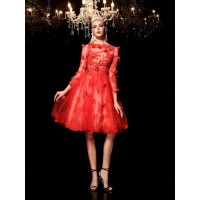 A-Line/Princess Sheer Neck Applique 3/4 Sleeves Short Net Cocktail Dresses