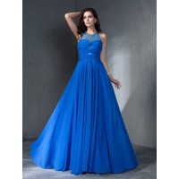 A-Line/Princess Scoop Beading Sleeveless Long Chiffon Dresses