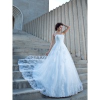 Ball Gown Spaghetti Straps Applique Sleeveless Long Satin Wedding Dresses