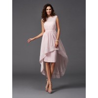 A-Line/Princess Scoop Sash/Ribbon/Belt Sleeveless High Low Chiffon Bridesmaid Dresses