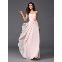 A-Line/Princess Sweetheart Hand-Made Flower Sleeveless Long Chiffon Bridesmaid Dresses