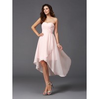 A-Line/Princess Sweetheart Ruffles Sleeveless High Low Chiffon Bridesmaid Dresses