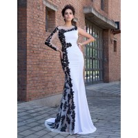 Trumpet/Mermaid Scoop Applique Long Sleeves Long Chiffon Dresses