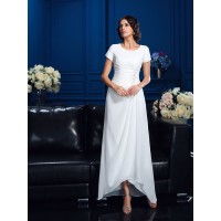 A-Line/Princess Scoop Short Sleeves High Low Chiffon Mother of the Bride Dresses