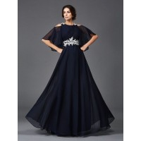 A-Line/Princess Straps Applique 1/2 Sleeves Long Chiffon Mother of the Bride Dresses