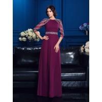 A-Line/Princess Scoop Beading 3/4 Sleeves Long Chiffon Mother of the Bride Dresses