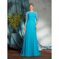 A-Line/Princess Bateau Applique 3/4 Sleeves Long Chiffon Mother of the Bride Dresses