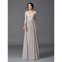 A-Line/Princess V-neck Ruffles 3/4 Sleeves Long Chiffon Mother of the Bride Dresses