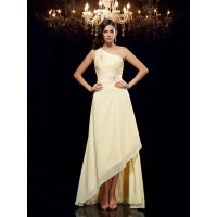 A-Line/Princess One-Shoulder Beading Sleeveless High Low Chiffon Dresses