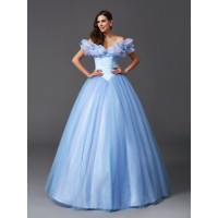 Ball Gown Off-the-Shoulder Beading Sleeveless Long Net Quinceanera Dresses