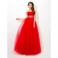 Ball Gown Strapless Beading Sleeveless Long Net Quinceanera Dresses