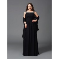 A-Line/Princess Scoop Rhinestone Sleeveless Long Chiffon Plus Size Dresses