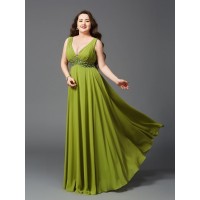 A-Line/Princess Straps Rhinestone Sleeveless Long Chiffon Plus Size Dresses