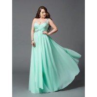 A-Line/Princess One-Shoulder Rhinestone Sleeveless Long Chiffon Plus Size Dresses