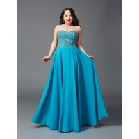 A-Line/Princess Sweetheart Beading Sleeveless Long Chiffon Plus Size Dresses