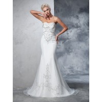 Trumpet/Mermaid Sweetheart Beading Sleeveless Long Satin Wedding Dresses