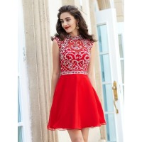 A-Line/Princess High Neck Sleeveless Beading Short/Mini Chiffon Dresses