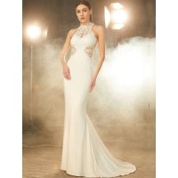 Trumpet/Mermaid High Neck Sleeveless Sweep/Brush Train Applique Spandex Dresses