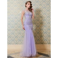 Trumpet/Mermaid Scoop Sleeveless Beading Floor-length Tulle Dresses