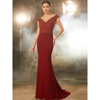Trumpet/Mermaid Off-the-Shoulder Sleeveless Lace Spandex Sweep/Brush Train Dresses