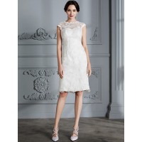 A-Line/Princess Sleeveless Scoop Knee-Length Lace Satin Wedding Dresses