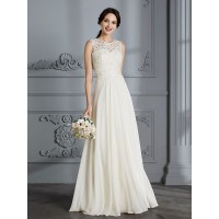 A-Line/Princess Scoop Chiffon Sleeveless Floor-Length Wedding Dresses