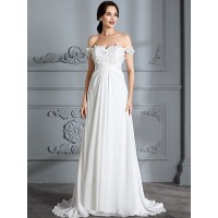 A-Line/Princess Off-the-Shoulder Sleeveless Chiffon Floor-Length Wedding Dresses