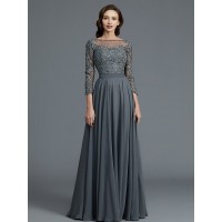A-Line/Princess 3/4 Sleeves Bateau Floor-Length Chiffon Mother of the Bride Dresses