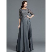 A-Line/Princess Scoop 1/2 Sleeves Chiffon Floor-Length Mother of the Bride Dresses