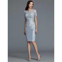 Sheath/Column Scoop Short Sleeves Knee-Length Satin Mother of the Bride Dresses