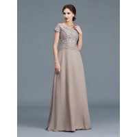 A-Line/Princess Scoop Short Sleeves Applique Floor-Length Chiffon Mother of the Bride Dresses