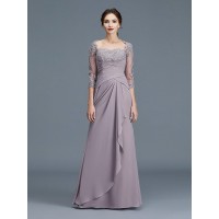 Sheath/Column 3/4 Sleeves Sweetheart Ruffles Chiffon Floor-Length Mother of the Bride Dresses