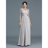 A-Line/Princess Scoop 3/4 Sleeves Chiffon Ruffles Floor-Length Mother of the Bride Dresses