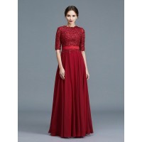 A-Line/Princess Scoop 1/2 Sleeves Chiffon Applique Floor-Length Mother of the Bride Dresses