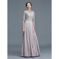 A-Line/Princess Scoop 3/4 Sleeves Lace Chiffon Floor-Length Mother of the Bride Dresses