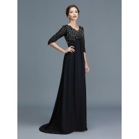 A-Line/Princess V-neck 1/2 Sleeves Beading Chiffon Floor-Length Mother of the Bride Dresses
