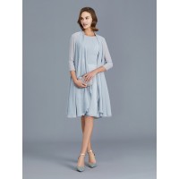 A-Line/Princess Scoop Ruffles Chiffon Knee-Length Sleeveless Mother of the Bride Dresses