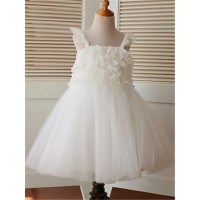 A-line/Princess Sleeveless Straps Ruffles Tea-Length Organza Flower Girl Dresses