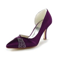 Women's Fashion Satin Stiletto Heel Pumps With Rhinestone Grape Wedding Shoes