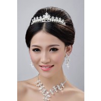 Fashionable Alloy Clear Crystals Pearls Wedding Headpieces Necklaces Earrings Set