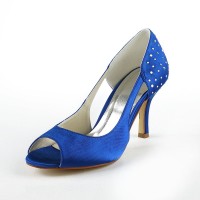 Women's Gorgeous Satin Stiletto Heel Peep Toe With Rhinestone High Heels