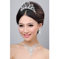 Hot Sale Beautiful Alloy Clear Crystals Wedding Headpieces Necklaces Earrings Set