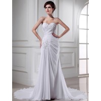 Trumpet/Mermaid Beading Sweetheart Sleeveless Chiffon Long Wedding Dresses