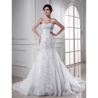 Trumpet/Mermaid Beading Sweetheart Sleeveless Applique Organza Wedding Dresses