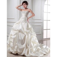 Ball Gown Beading Strapless Sleeveless Long Satin Wedding Dresses