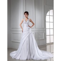 A-Line/Princess Beading Halter Sleeveless Long Taffeta Wedding Dresses