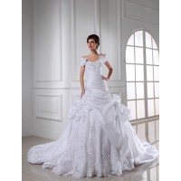 Beading Sweetheart Sleeveless Long Taffeta Wedding Dresses