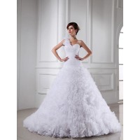 Ball Gown Beading One-shoulder Sweetheart Sleeveless Long Organza Wedding Dresses
