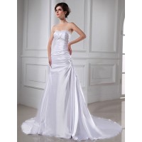 A-Line/Princess Beading Applique Sleeveless Elastic Woven Satin Wedding Dresses